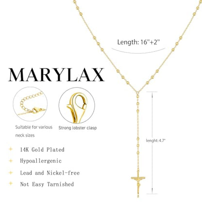Lariat Gold Necklace for Women, 14K Gold Plated Dainty Drop Y Necklace, Waterproof Non Tarnish Long Layered Beaded Chain Lariat Necklace Prom Jewelry Summer Vacation Gift for Her - color: Gold-7