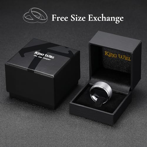 King Will Classic Tungsten Wedding Band for Men, 6/7/8/9/10mm Widths, Polished Finish Step Edge Matte Rings Comfort Fit - color: A-silver 12mm