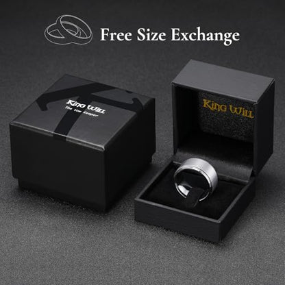 King Will Classic Tungsten Wedding Band for Men, 6/7/8/9/10mm Widths, Polished Finish Step Edge Matte Rings Comfort Fit - color: A-silver 12mm