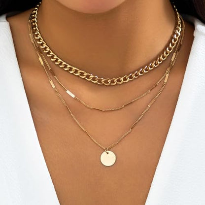 Gold Neklace Stack Dainty Gold Herringbone Necklace for Women Layered Paperclip Chain Necklaces Rhinestone Drop Simple Jewelry Gifts for Women - color: B2：coin pendant