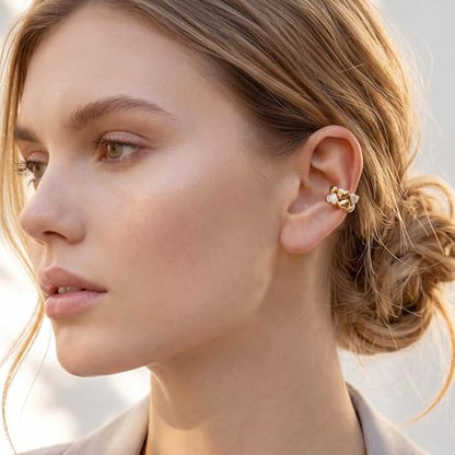 Gold Ear Cuff for Women, 14K Gold Plated Single Non-Pierced Earring with Micro-Pave Cubic Zirconia Adjustable Open Ear Clip for Daily Wear & Special Occasions - color: ear cuff-S 004