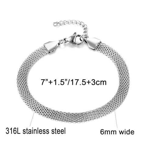 kelistom 925 Sterling Silver Bracelets for Women Teens, Love Heart Charm Chain Bracelet Bangle Fashion Jewelry Gifts - color: knit mesh-white