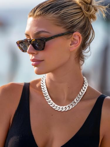 FindChic Cuban Link Chain Necklace for Women Men, Silver/Gold Plated Stainless Steel Solid Miami Curb Chain Hip Hop Punk Statement Jewelry, 5/12/14mm Width, 16/18/20 Inch Length, with Gift Box - color: 05. 14mm-Silver, size: 18inches