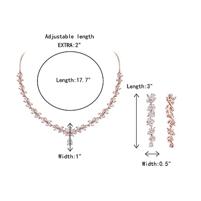 Crysdue Women's Wedding Bridal Jewelry Set for Brides Bridesmaids Cubic Zirconia Flower Leaf Vine Necklace Dangle Earrings for Prom Party - style: 14-rose gold