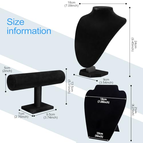 Black Velvet Necklace Display Bust, 4Pcs with Bracelet Holder for Vendors