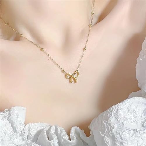 Gold Bow Bracelets Dainty Gold Plated Chain Bracelets Necklaces Set Ribbon Choker Bracelets Necklaces Trendy Jewelry Gifts for Women - color: Bow Set