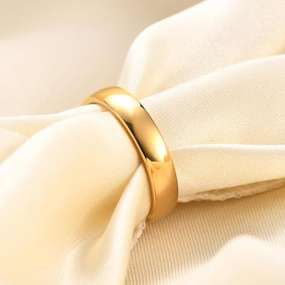 Tungsten Domed Wedding Band Men Women High Polish Comfort Fit - color: 4mm-Gold