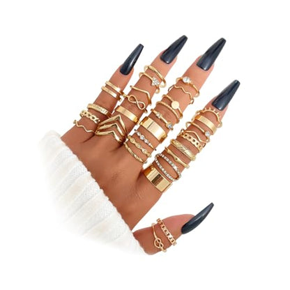 Golden Knuckle Rings Set for Women, 14k Golden Plated Open Stacking Knuckle Midi Rings Dainty Cubic Zirconia Crystal Simple Hollow Cute Rings Pack Jewelry Gifte - color: Golden 30PCS