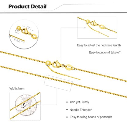 Crisjanggo 10 Pcs Stainless Steel Adjustable Necklace Chains 20 Inch Gold Plated 1 mm Thin Chain Bulk with Rubber Stopper for Jewelry Making - color: Gold Box
