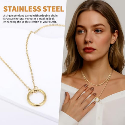 Minimalist Stainless Steel Single or Two Circular Hammered Texture Pendant Necklace for Women, 14K Gold/Silver/Rose Gold Plated Hypoallergenic Stackable Layered Collarbone adjustable Chain Necklace, Dainty Layering Necklace Jewelry Gift - style: Gold Sing