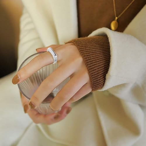 MYNENEY Stainless Steel Square Shape Signet for Men Statement Ring - color: Geometrical Silver