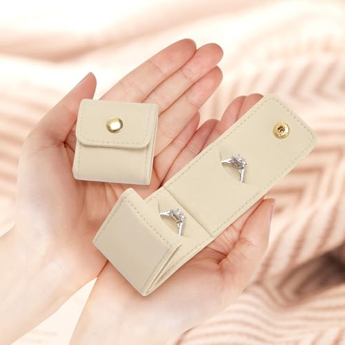 KUKUVR Mini Travel Jewelry Organizer Bag (Beige) | Foldable 4 Compartment, Gym Jewelry Holder Case, Ring Earring Necklace Storage Roll Pouch, Gift for Women - color: Beige
