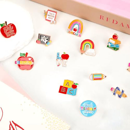 SANNIX 15Pcs Multicolor Teacher Pins, School Teacher Lapel Pins, Brooch Pin for Clothes, Bags, Hats & Accessories - style: Teacher Pin