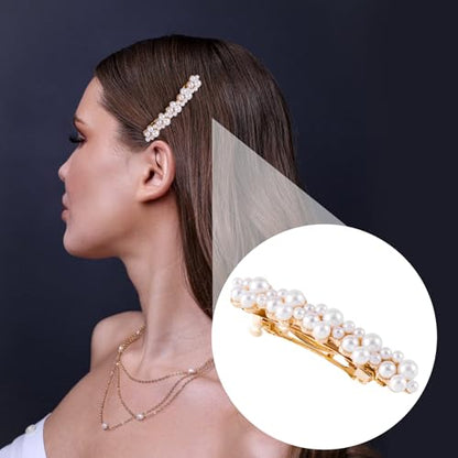 2 Pcs Pearl Hair Clips, Pearl-Embellished Barrette, Elegant Pearls Barrettes for Women, Party, Wedding, Daily Use, Graduation (Gold) - color: Pearl - Style A