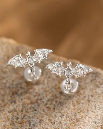 Flat Back Earrings for Women Cartilage Helix | Comfortable Dainty Cute Dragon Bee Bird Phoenix Dragonfly Cute Animal Leaf Spiral Rhombus Design Flatback Stud Earrings - color: silver dragon