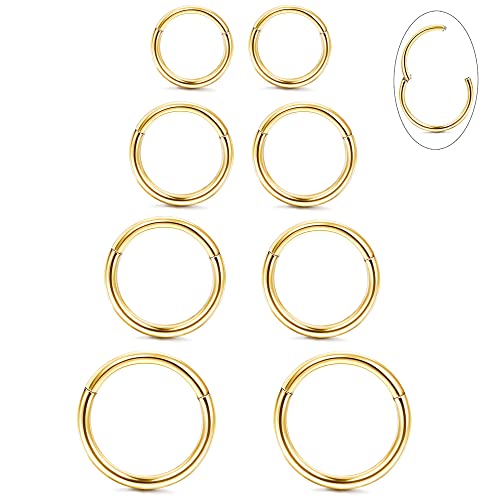 LOYALLOOK 8Pcs G23 Titanium Hinged Clicker Segment Nose Rings Hoop Septum Nose Lip Ring Hoop for Women Men Helix Cartilage Daith Tragus Sleeper Earrings Body Piercing Improved 16G - color: 18G-Gold