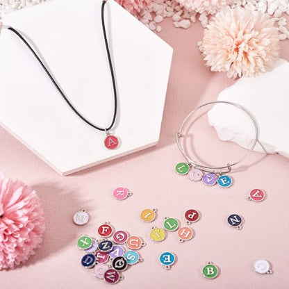 Cheriswelry Letter Alphabet Charm for Jewelry Making Initial Letter A-Z Pendants Flat Round Hexagon Alloy Enamel Charms for Necklace Bracelet Earring Jewelry Making DIY Craft - color: Platinum