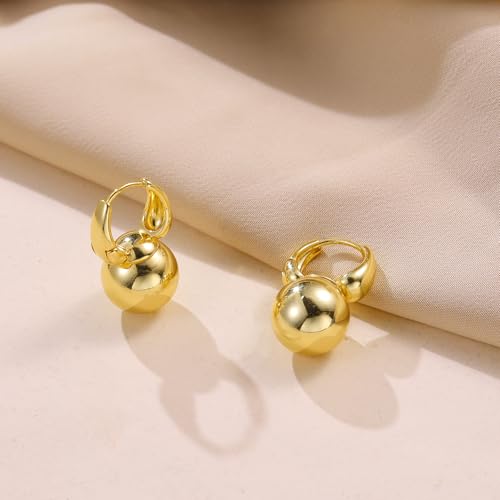 14k Gold Plated Ball Dangle Earrings for Women Sterling Silver Ball Drop Earrings Hypoallergenic Round Balls Hoop Earring Leverback Lightweight Earrings Fashion Jewelry - color: 03-gold