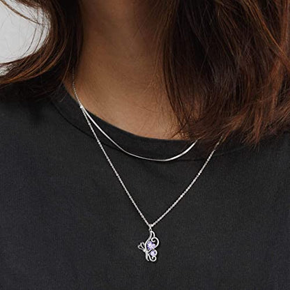 Butterfly Heart Necklace Birthstone Pendant Necklace Earrings Bracelet Women 925 Sterling Silver Animal Butterflies Birthstone Pendant Crystal Birthday Jewelry Wedding Gift - color: F.June-necklace