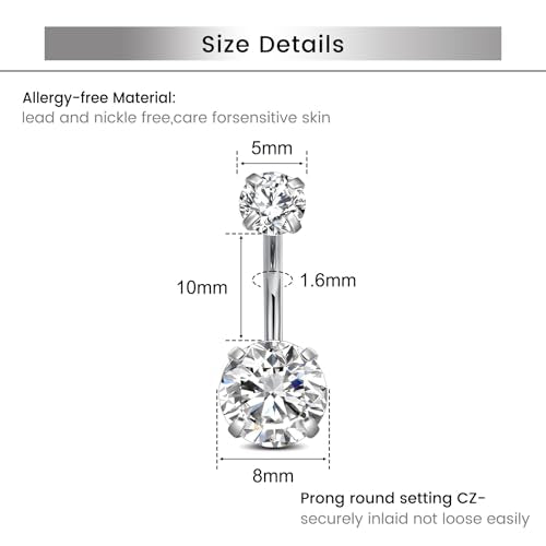 Briana Williams Belly Button Ring Clear CZ Dangle Belly Button Piercing Belly Rings Dangle Belly Button Rings Surgical Steel Teardrop Dangle Belly Button Jewelry for Women Silver Gold - color: D -silver