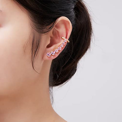 925 Sterling Silver Post Stud Earrings for Women Cartilage Ear Cuffs Hoop Climber 7 Multcolors Cubic Zirconia CZ Hypoallergenic Piercing Gifts For Her - color: Pink Gold