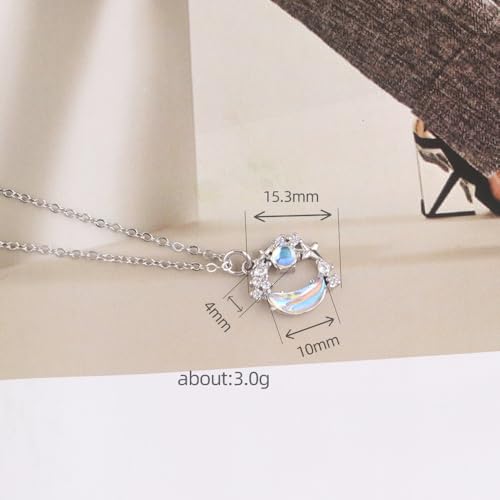 Silver Moon and Star Necklace for Women,Dainty CZ Crescent Pendant, Jewelry Gift for Birthday, Anniversary, Mother’s Day