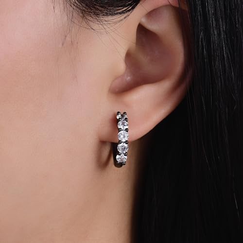 Evabelle Gold Hoop Earrings for Women 14K Real Gold Plated Cubic Zirconia Diamond Hoop Earrings Huggie Hoop Earring Women Earrings Earring for Men 925 Sterling Silver Post Hypoallergenic - color: Hoops 10-Black Ring and White Stone