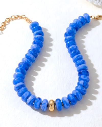 Chunky Colorful Bead Necklace Summer Fashion Statement Boho Beaded Chunky Necklace for Women Adjustable Length Lightweight Cool Suitable for Beach Vacation Daily Wear & Summer Parties - color: Light Blue