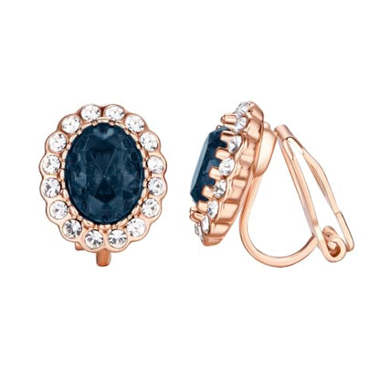 Yoursfs Vintage Crystal Clip On Earrings For Women Platinum Plated Rhinestone Clip On Earrings Non Pierced Oval Shap Cubic Zirconia Earring Hypoallergenic Jewelry - style: Navy Blue Stone Earrings
