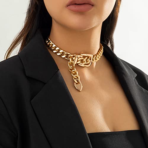 CJIAYUJEW Chunky Gold & Silver Cuban Chain Choker & Belt Necklaces for Women & Men - Punk Style Thick Link Belts - color: gold