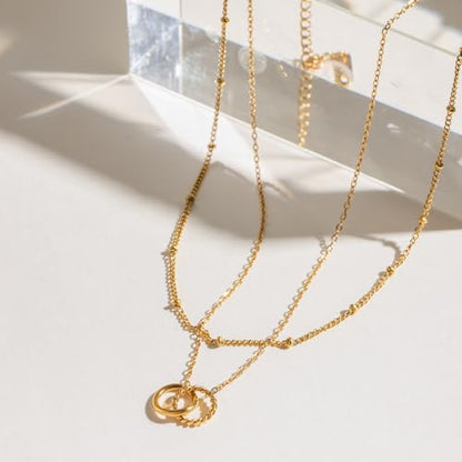 Unisex Celestial Gold Pendant Necklaces, Sun/Moon/Star/Angle Celestial Elements Unisex Choker Gold Lover Chains for Men and Women Jewelry - color: Layer - Interlock Circle
