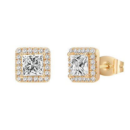 PAVOI 14K Gold Plated 925 Sterling Silver Post Brilliant Round Faux Diamond Halo Earrings - Premium Cubic Zirconia - style: Princess