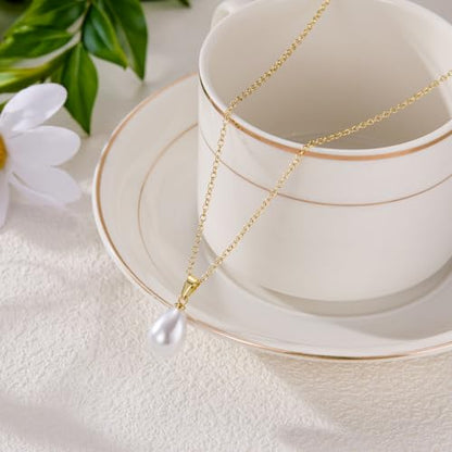 Gold Drop Pearl Necklaces for Women，Dainty Pearl Choker Necklace 14k Gold Plated Charm Prom Pearl Necklaces Jewelry Gifts for Women - color: 1pearl