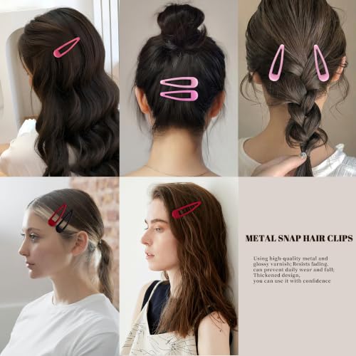 Small Hair Barrettes For Women No Slip Metal Snap Clips For Thin And Fine Hair,Matte Black Red Pink,20 PCS,1.97 x 0.5 Inch. - color: Matte Black Red Pink