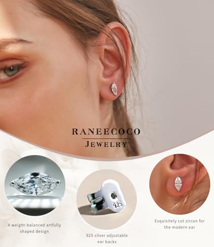 "STUNNING FLAME" Trillion-cut/Cushion-cut/Emerald-cut/Marquise-cut ... 18K White Gold Plated Sterling Silver Cubic Zirconia Simulated Diamond Stud Earrings for Women - color: Marquise-Cut, size: small-white gold plated silver