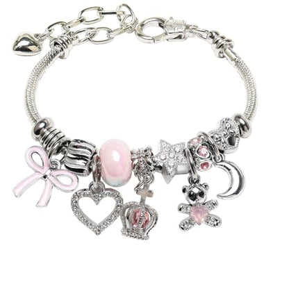 DS Charm Bracelets for Girls Adjustable Silver Stainless Steel Gift Box | Cute Cartoon Charms,Friendship Jewelry,Birthday Gifts,Teen Kid Fit, Tarnish Resistant,Stackable Trendy Daily Wear - style: Silver-crown