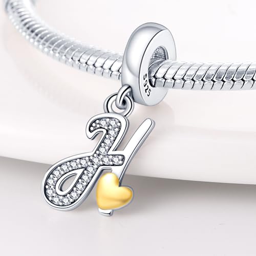 HappyStar Sterling Silver Letter Charms for Bracelets Alphabet Initial Dangle Charms Bead fit Pandora Bracelets Jewelry Gifts for Women - color: Letter charms H