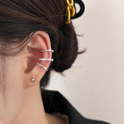 3 Pcs Ear Cuffs Non Piercings Set for Women Teen Gifts Trendy Stuff Jewelry - color: Silver