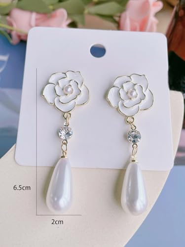 Gold Flower Dangle Earrings for Women Elegant Floral Drop Statement Jewelry Long Tassel Earrings - color: C-silver pearl Flower Earrings