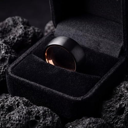 Tungsten Wedding Band Ring 10mm 8mm 6mm 4mm for Men Women 18k Rose Gold Plated Dome Black Grey Brushed Polished - color: 7 Rose Gold Black Tungsten