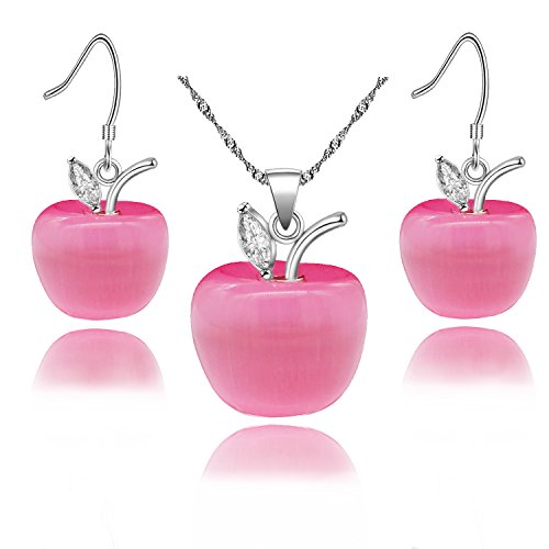 Uloveido Apple Necklace and Earrings Set for Women Cute Apple Jewelry Set for Teacher Mom YL007 - color: Pink