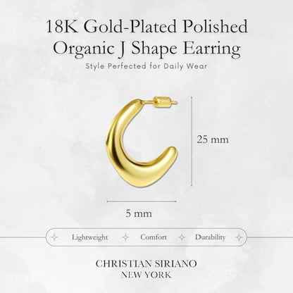 18K Gold Plated Sterling Silver Earrings for Women – Pure & Polished, Twist, Square, Hinged Tube, Abstract & Heart Shape Hoops – Lightweight, Hypoallergenic, Non-Tarnish Jewelry (Sizes: 3x35mm-46x30mm) - color: Gold, size: Abstract Shape (5x25mm)