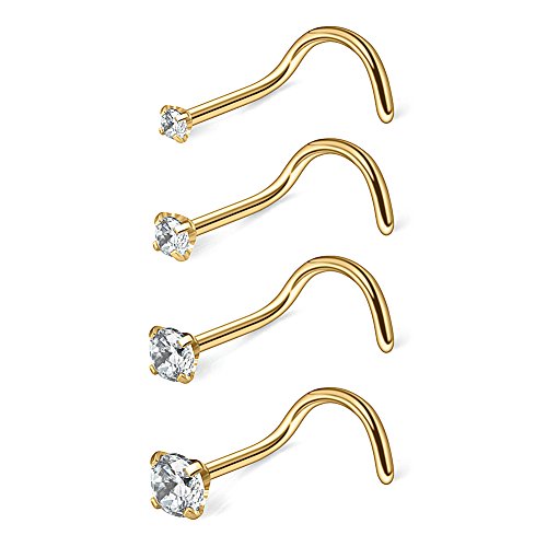 18G 1.5mm 2mm 2.5mm 3mm 3.5mm 4mm Round Diamond CZ Nose Screw Studs Rings Piercing Jewelry 4-12PCS - color: 4PCS - Gold