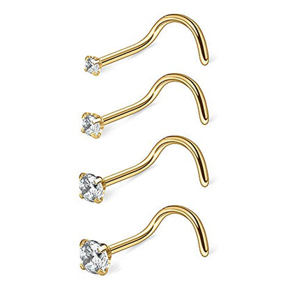 18G 1.5mm 2mm 2.5mm 3mm 3.5mm 4mm Round Diamond CZ Nose Screw Studs Rings Piercing Jewelry 4-12PCS - color: 4PCS - Gold