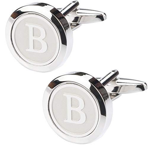 Mens Classic Stainless Steel Initial Cufflinks 26 Alphabet Initial Letter Cufflinks Business Wedding Shirts A-Z - style: B