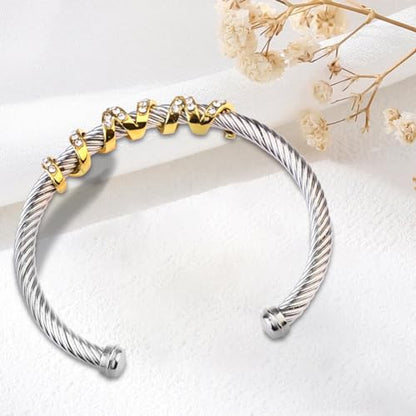 Twisted Cable Cuff Bracelets for Women 5mm Stainless Steel Cuff Bangle Bracelet Designer Inspired Jewelry Valentine Day Gift - color: D Silver & Gold