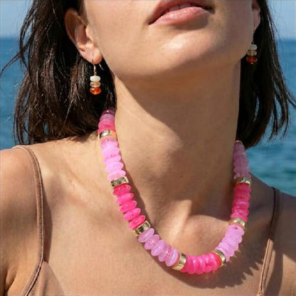 RISHEGAE Chunky Beaded Necklace for Women Boho Resin Beaded Choker Necklace Adjustable Surfer Beach Strand Necklaces Gold Handmade Acrylic Beads Jewelry Gift for Women - color: Style 1pink