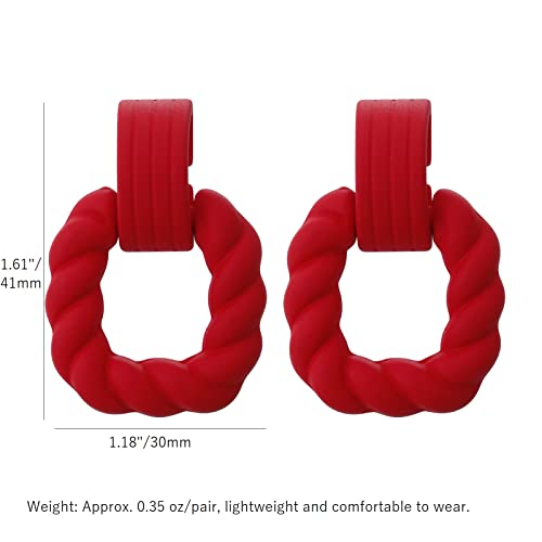 RUOFFETA Rectangle Earrings for Women, Acrylic Square Earrings Twisted Geometric Statement Jewelry - color: Red