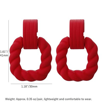 RUOFFETA Rectangle Earrings for Women, Acrylic Square Earrings Twisted Geometric Statement Jewelry - color: Red