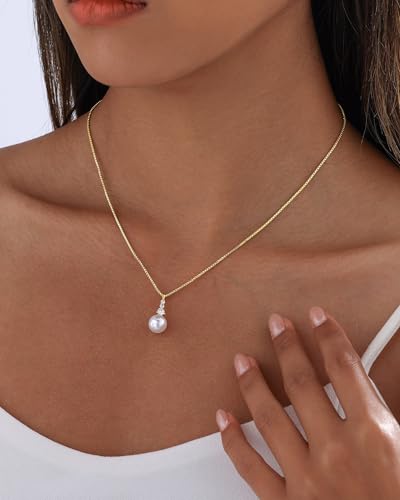 Pearl Necklaces for Women Trendy 14k Gold Plated Cubic Zirconia Pearl Pendant Necklace Valentines Day Wedding Birthday Mother's Day Gifts Dainty Gold Necklace for Women - color: Style 3 - Gold Necklace
